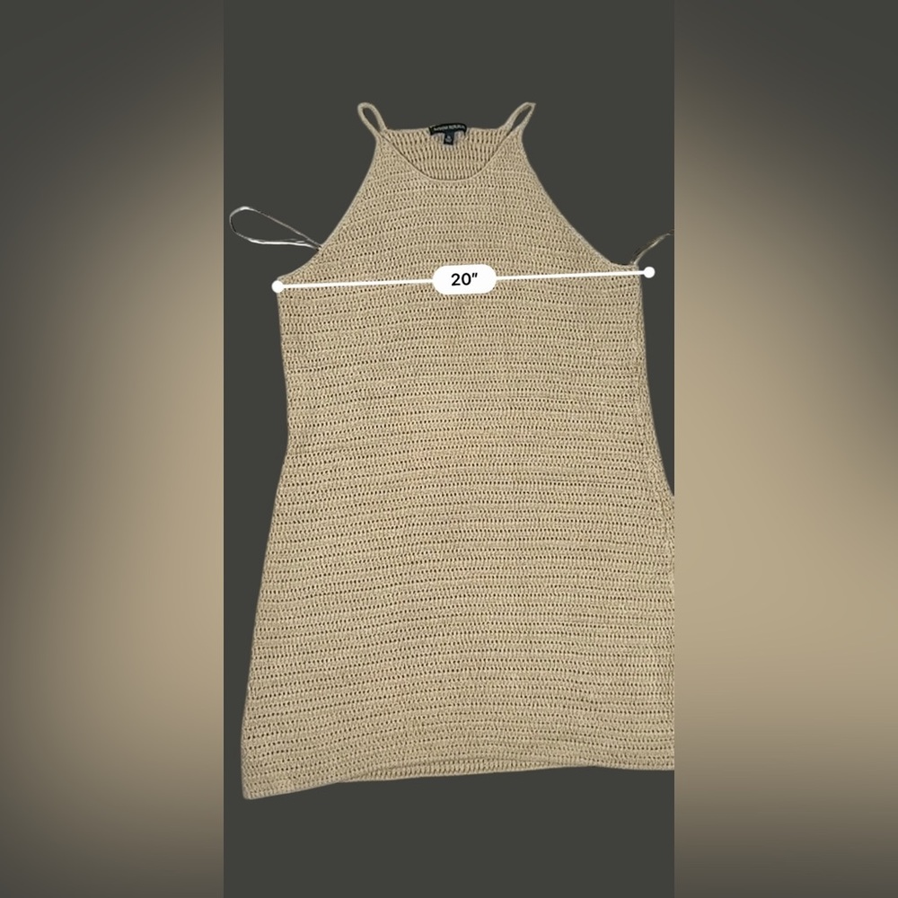 Banana Republic Pale Khaki Crochet Knit Midi Dress Halter Straps – Size XL - Picture 12 of 14